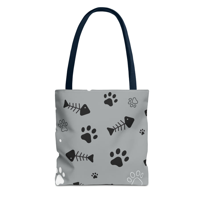 Paws and Fish Gray Pattern Tote Bag (AOP)