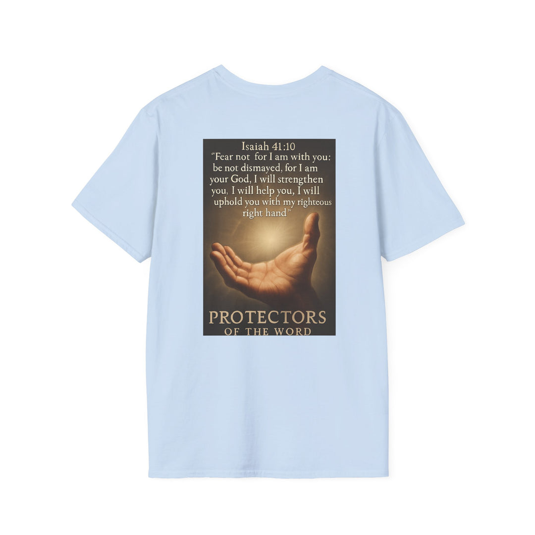 Christian Scripture T-Shirt — Matthew 18:20 and Isaiah 41:10 Faith Tee