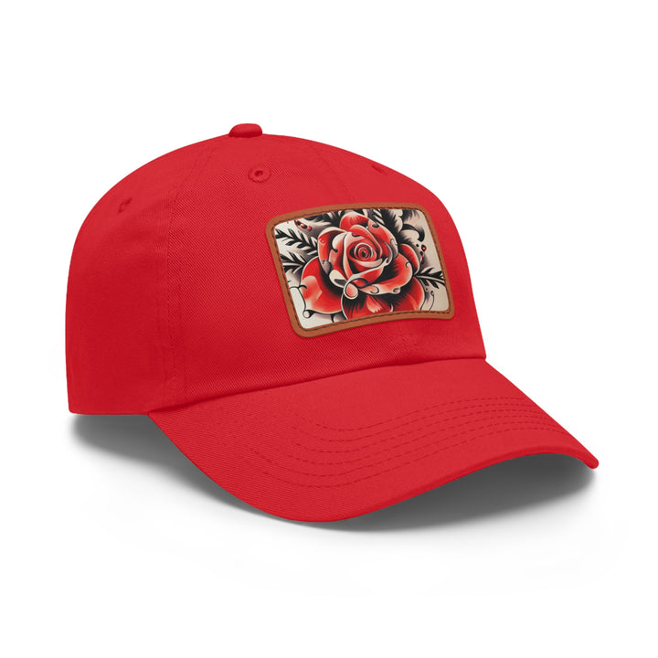 Rose Tattoo Style Dad Hat with Leather Patch (Rectangle)