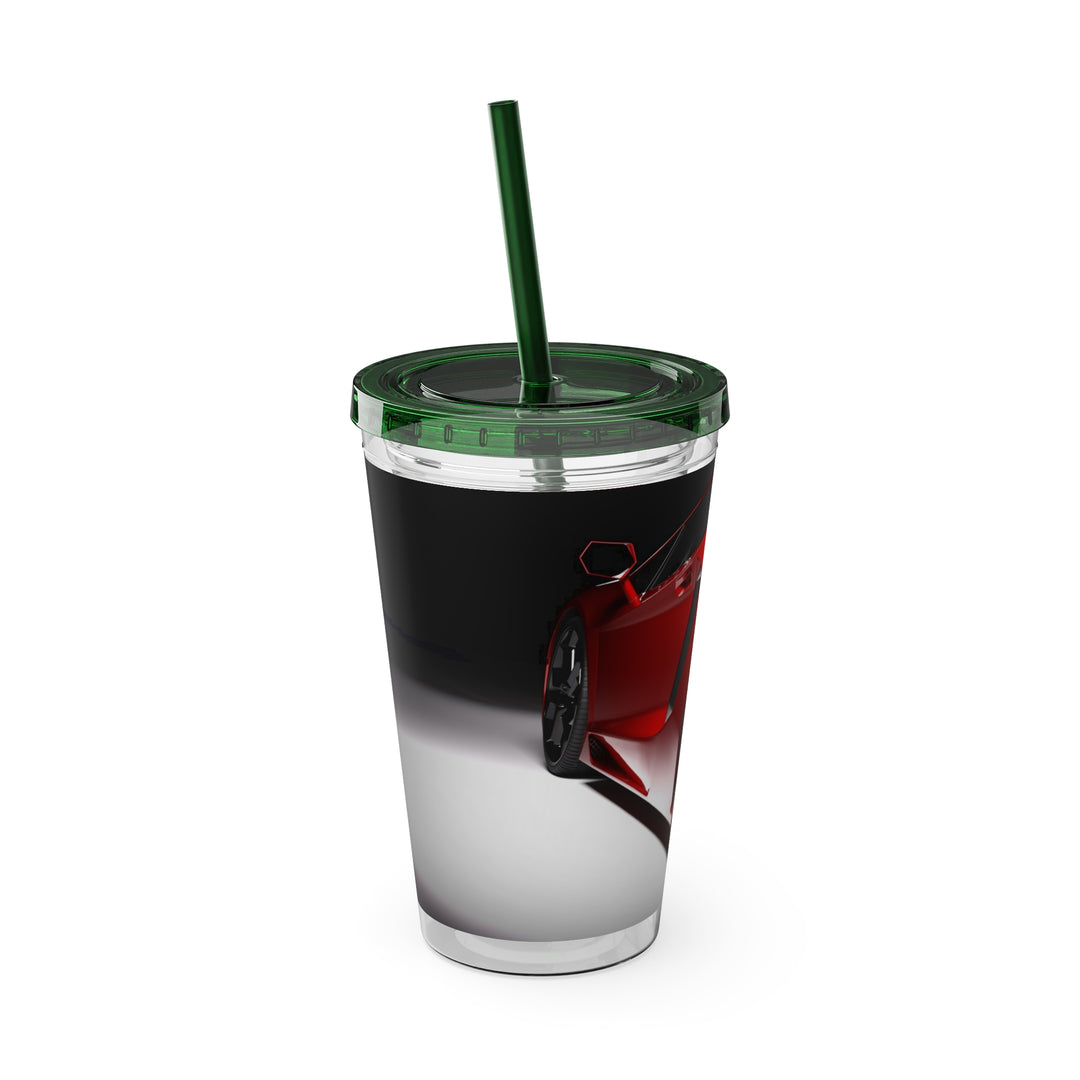 Red Sports Car Sunsplash Tumbler with Straw, 16oz