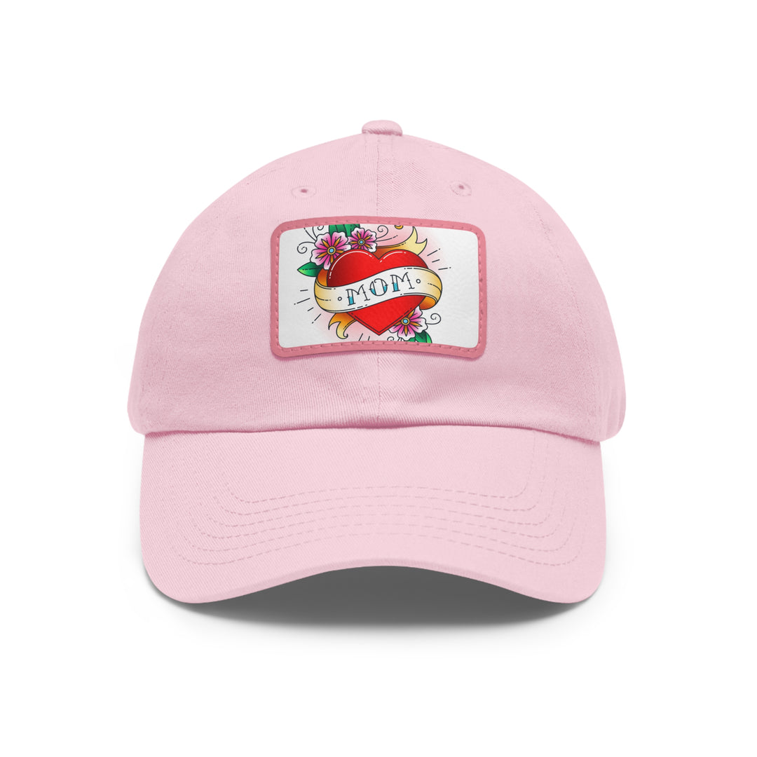 Mom Heart Dad Hat with Leather Patch (Rectangle)