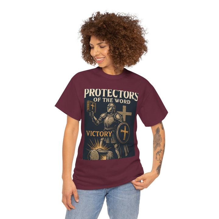 Protectors of the Word Christian T-Shirt No Sleeve Design — 'Victory' Knight Design with John 14:6 Scripture