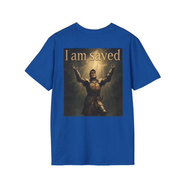 Christian Knight T-Shirt — "Through Christ Jesus" Front and "I Am Saved" Back