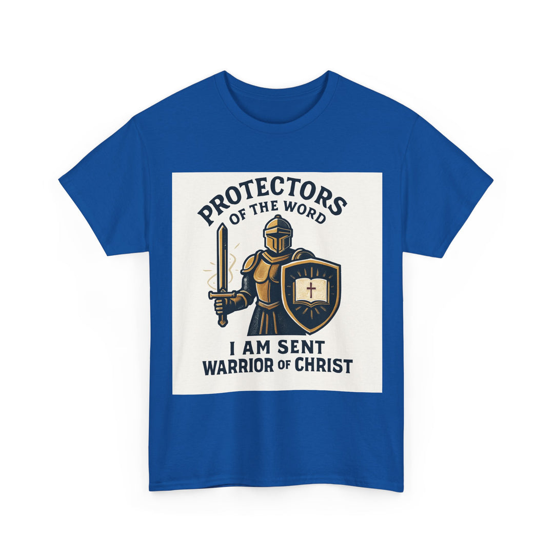 Protectors of the Word T-Shirt — Knight with Sword and Shield Literary Tee