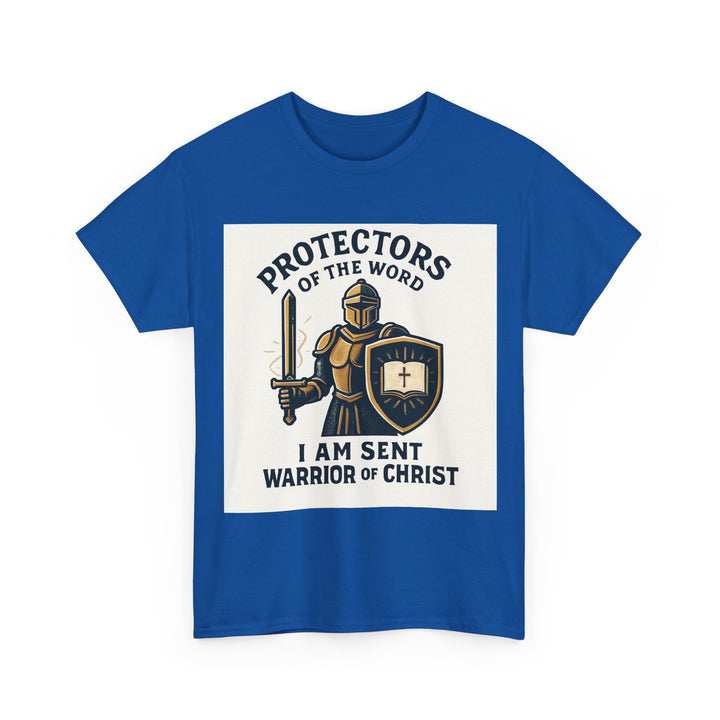 Protectors of the Word T-Shirt — Knight with Sword and Shield Literary Tee