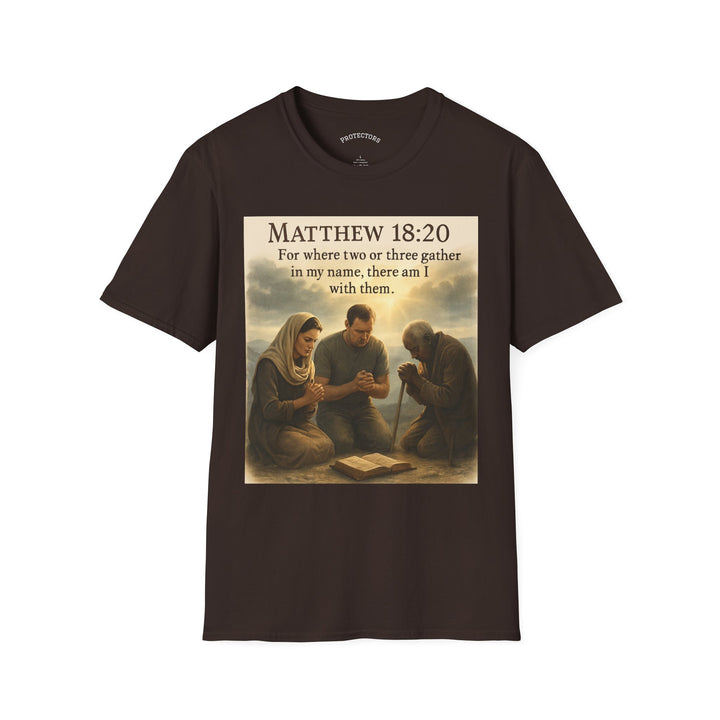 Christian Scripture T-Shirt — Matthew 18:20 and Isaiah 41:10 Faith Tee