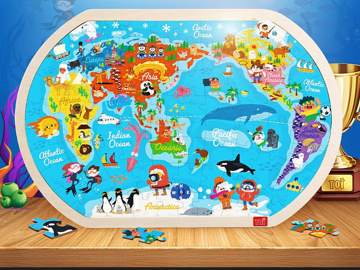 Wooden World Map Puzzle – Educational Toy for Kids and Toddlers