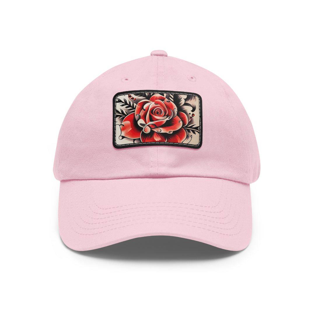 Rose Tattoo Style Dad Hat with Leather Patch (Rectangle)