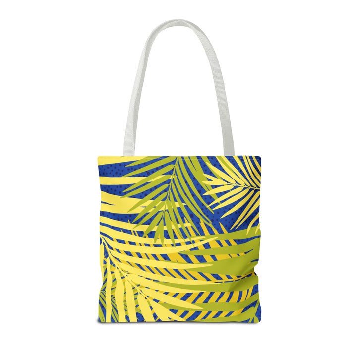 Green Leaves Pattern Over Blue Tote Bag (AOP)