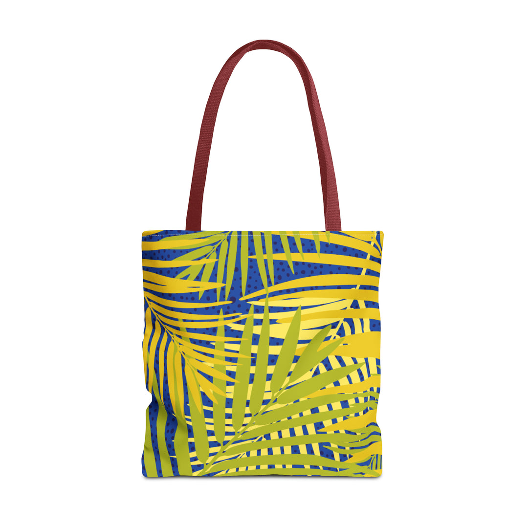 Green Leaves Pattern Over Blue Tote Bag (AOP)