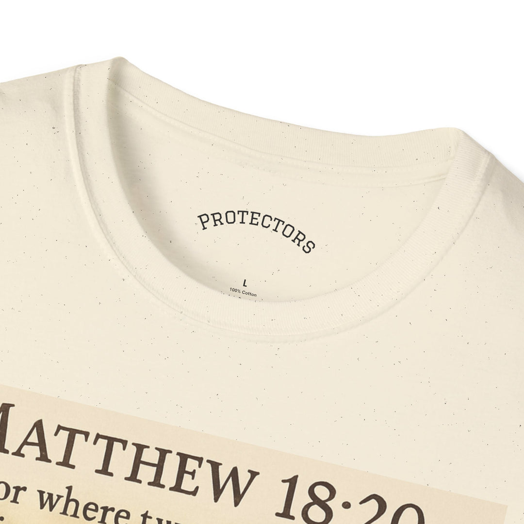 Christian Scripture T-Shirt — Matthew 18:20 and Isaiah 41:10 Faith Tee