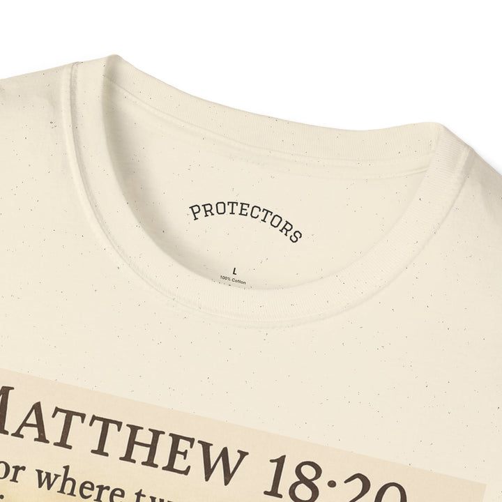 Christian Scripture T-Shirt — Matthew 18:20 and Isaiah 41:10 Faith Tee