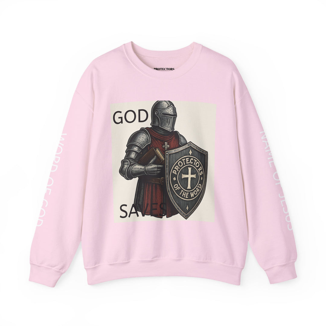 Knight Shield Crewneck Sweatshirt — "Protectors of the Word" Christian Armor Design
