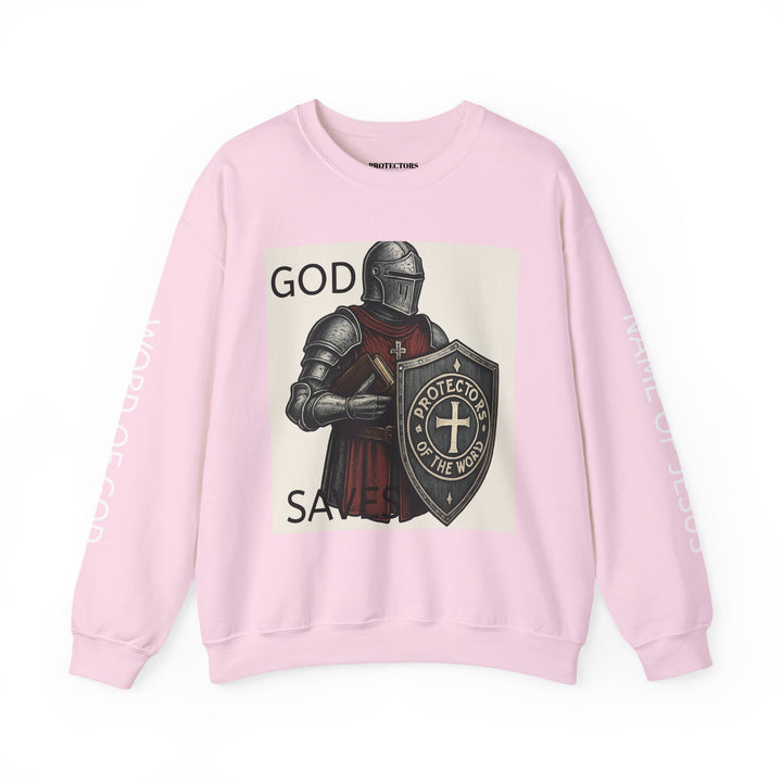 Knight Shield Crewneck Sweatshirt — "Protectors of the Word" Christian Armor Design