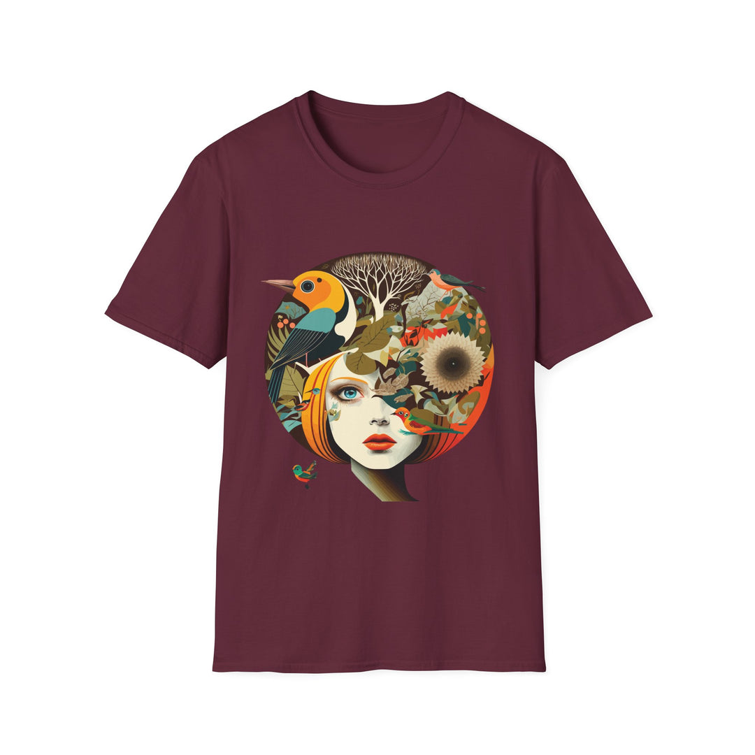 Girl With Flowers and Birds in Hair Unisex Softstyle T-Shirt