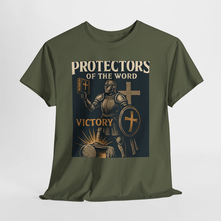 Protectors of the Word Christian T-Shirt No Sleeve Design — 'Victory' Knight Design with John 14:6 Scripture