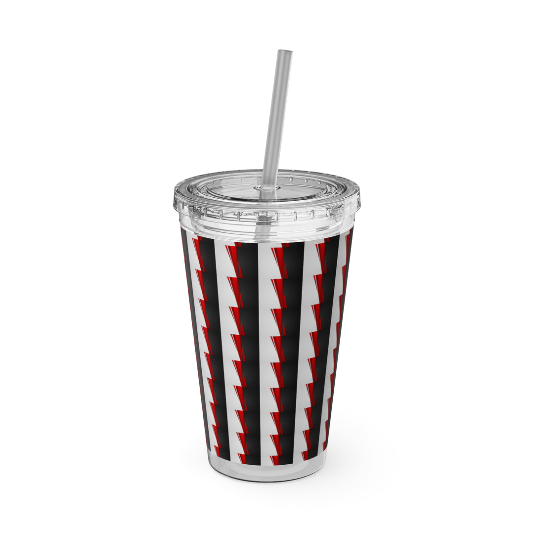 Classic Red Black Gray Sunsplash Tumbler with Straw, 16oz