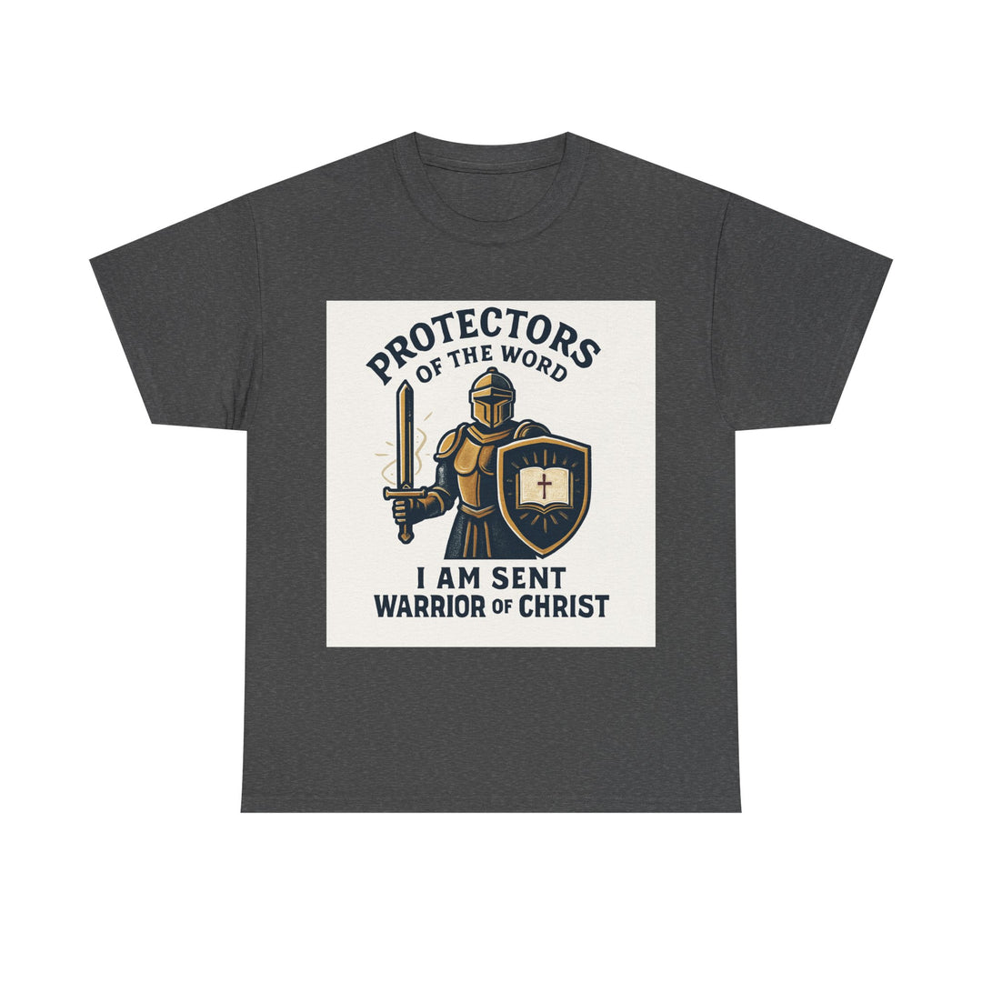 Protectors of the Word T-Shirt — Knight with Sword and Shield Literary Tee