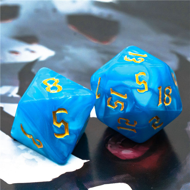Blue Macaron 7-Dice Blend Set w/Gold Numbers