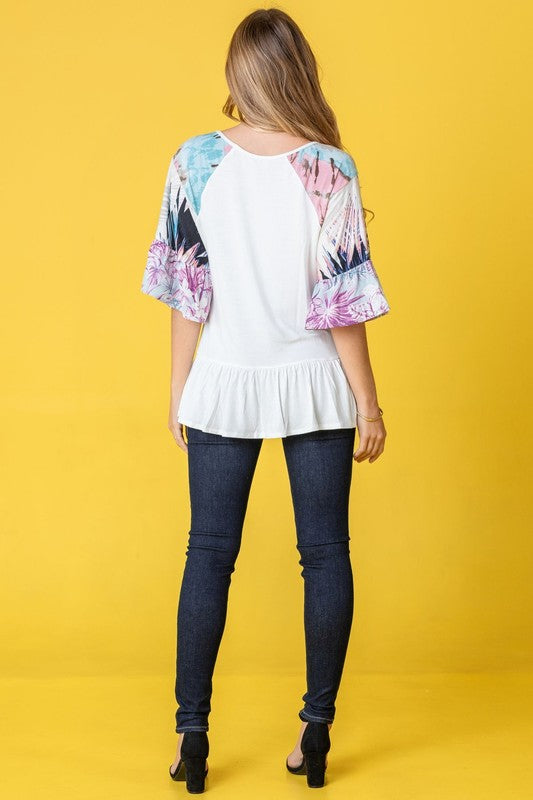 Mix Pattern Circular Flounce Sleeve Tunic