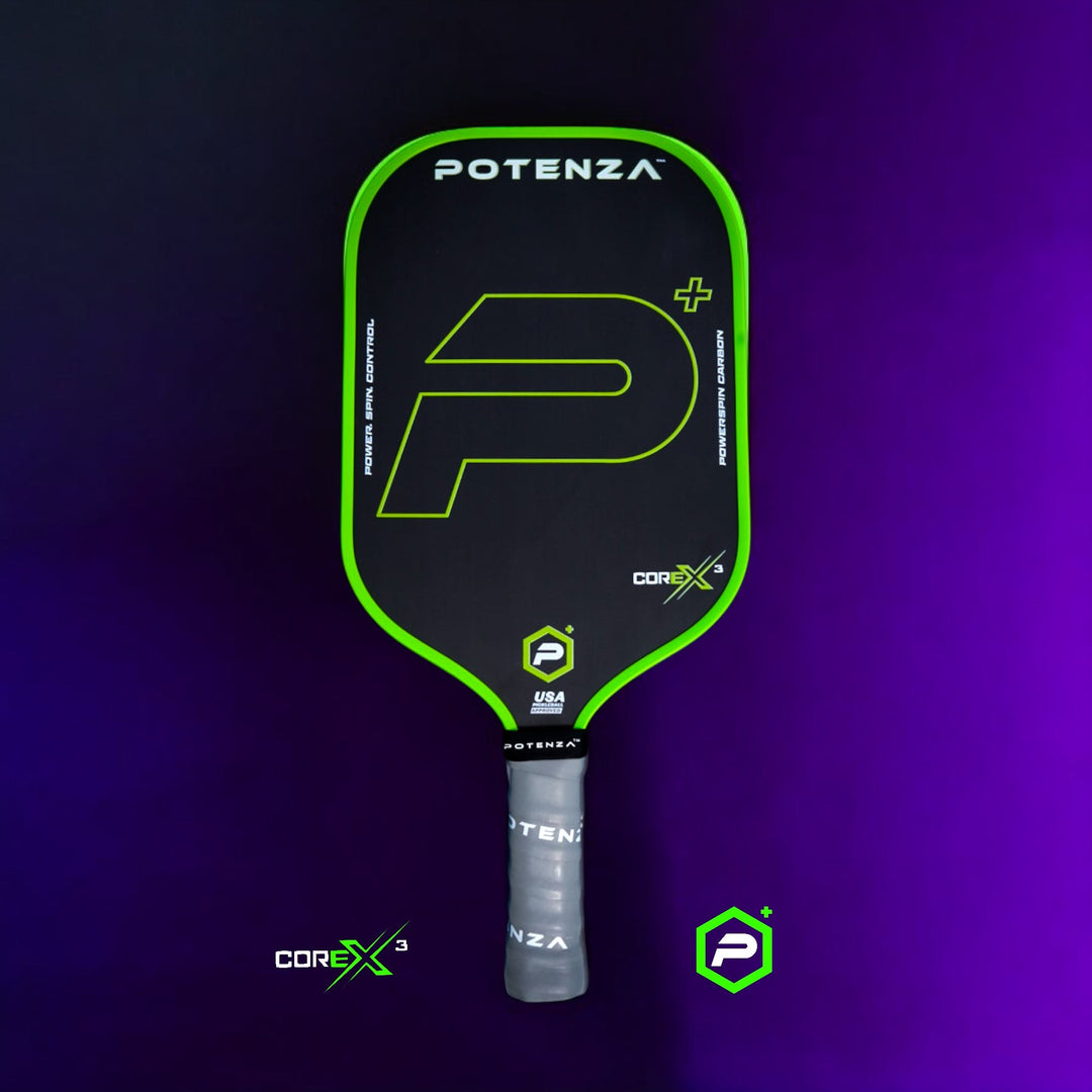 P+ PowerSpin Carbon COREx3 Pickleball Paddle (Neon Green, Elongated Face)