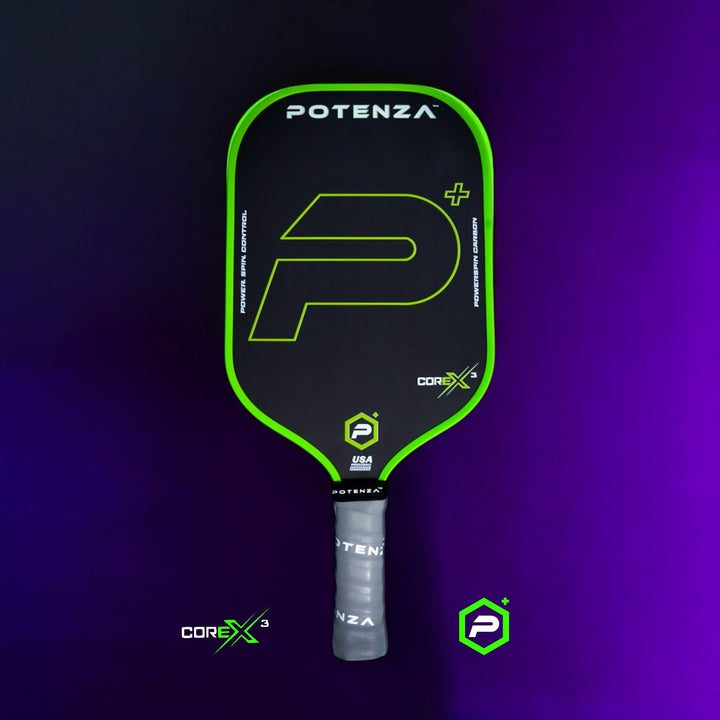 P+ PowerSpin Carbon COREx3 Pickleball Paddle (Neon Green, Elongated Face)