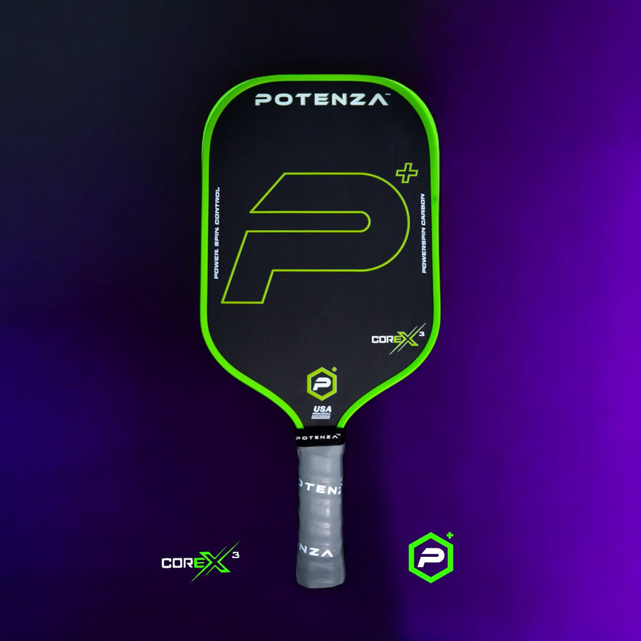 P+ PowerSpin Carbon COREx3 Pickleball Paddle (Neon Green, Elongated Face)