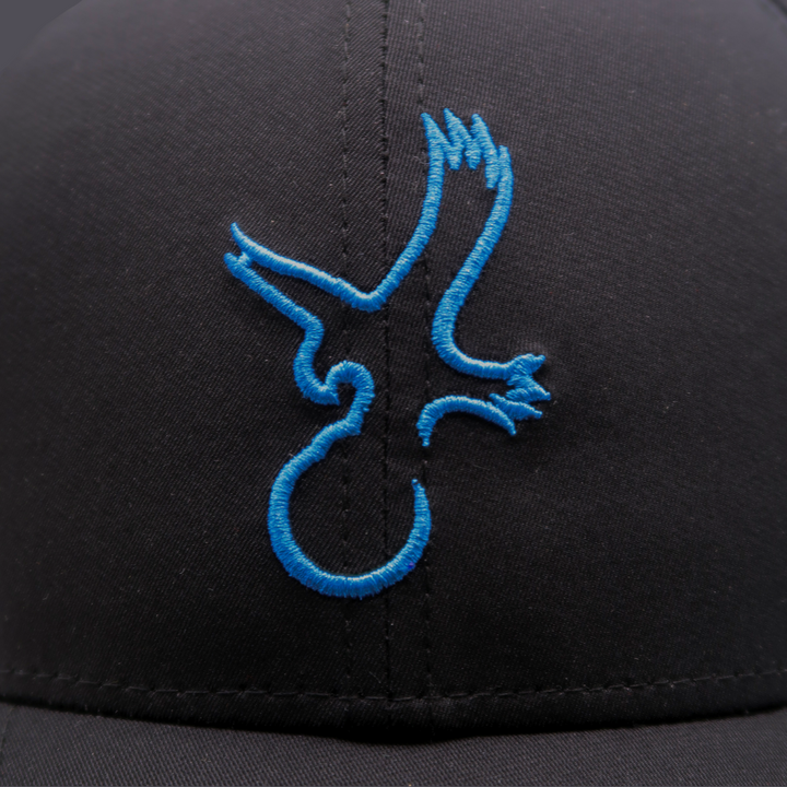 Black/Carolina Blue Eagle Performance Hat Closeup.