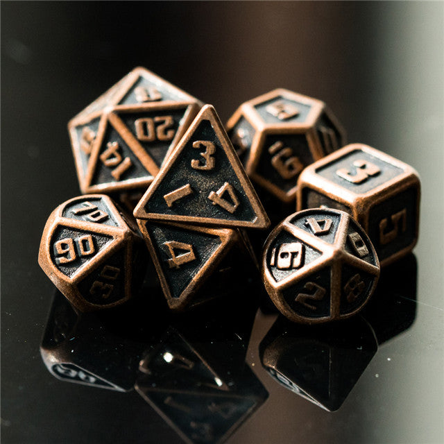 Copper Mini Metal Dice Ancient Effect | (10mm to 15mm) 7-Dice Udixi RPG