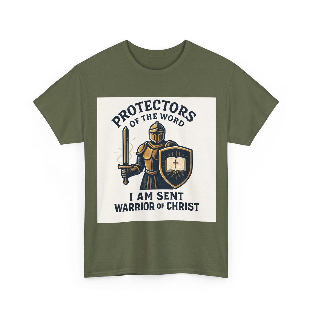Protectors of the Word T-Shirt — Knight with Sword and Shield Literary Tee