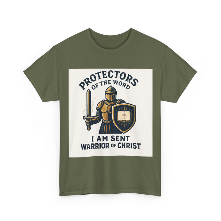 Protectors of the Word T-Shirt — Knight with Sword and Shield Literary Tee