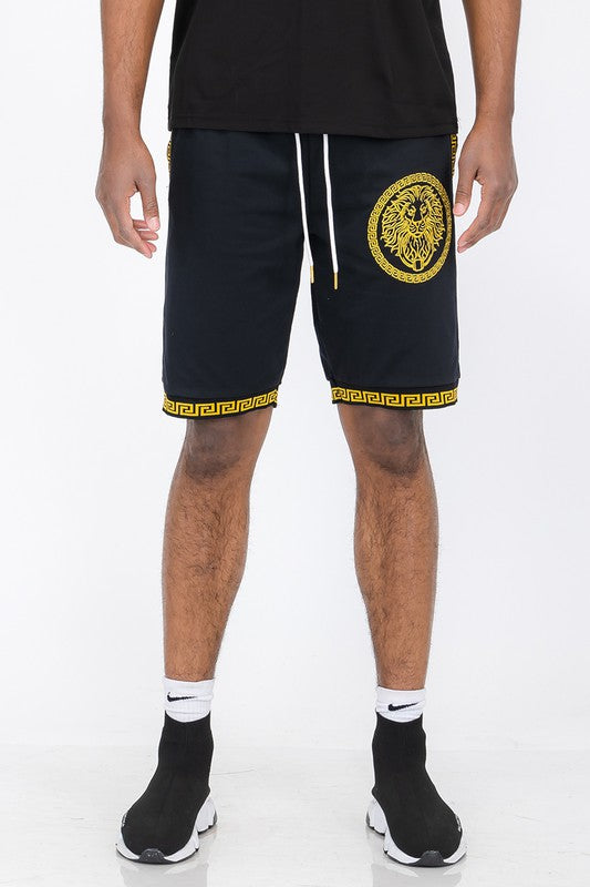 Men's Lion Head Black and Gold Detail Shorts