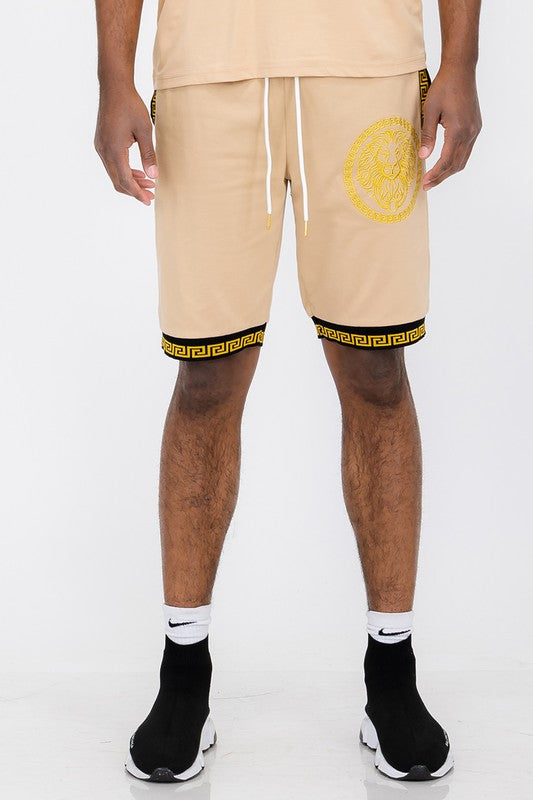 Men's Lion Head Black and Gold Detail Shorts