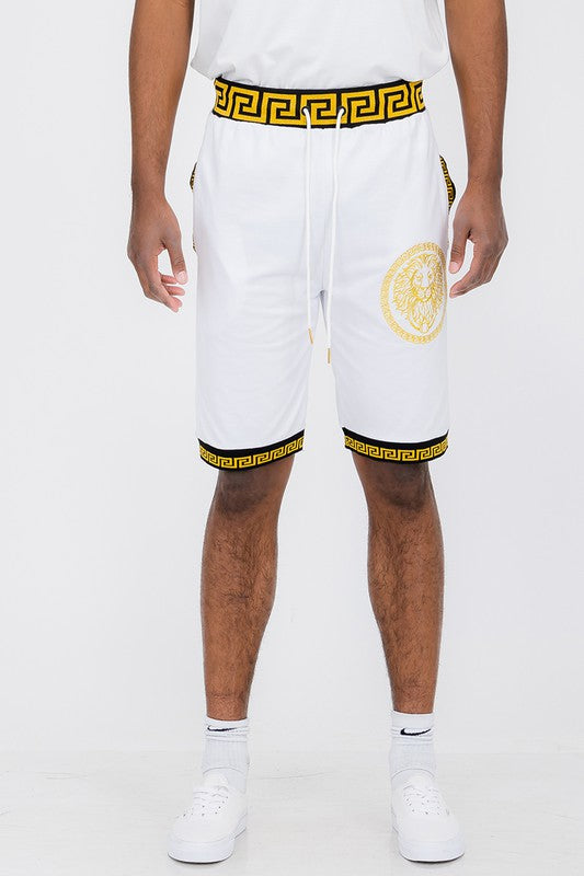 Men's Lion Head Black and Gold Detail Shorts