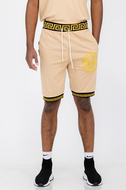 Men's Lion Head Black and Gold Detail Shorts