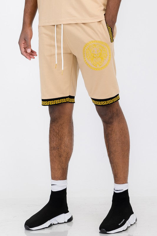 Men's Lion Head Black and Gold Detail Shorts