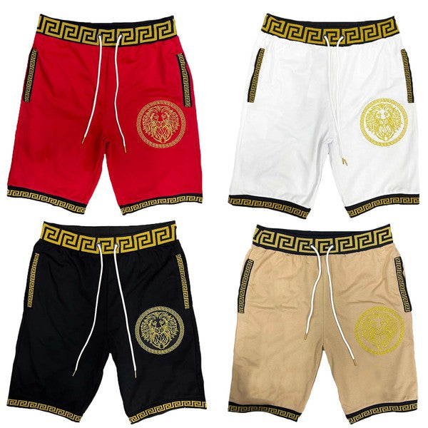 Men's Lion Head Black and Gold Detail Shorts