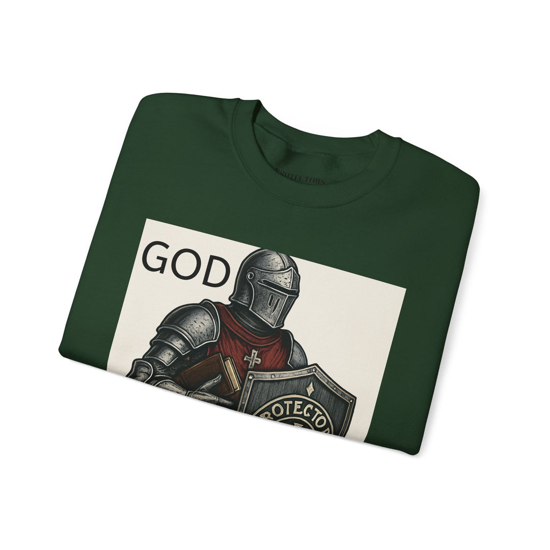 Knight Shield Crewneck Sweatshirt — "Protectors of the Word" Christian Armor Design