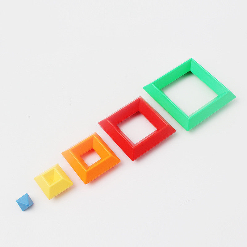 Set of colorful square shaped objects on a white background.