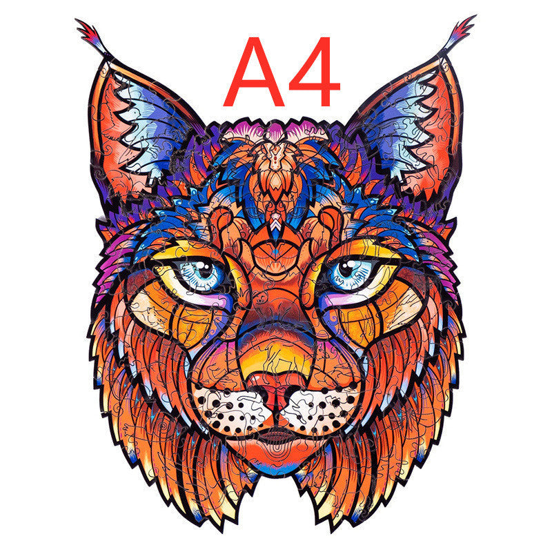Colorful stylized cat head design with A4 text on a white background.