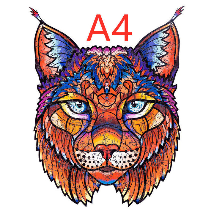 Colorful stylized cat head design with A4 text on a white background.