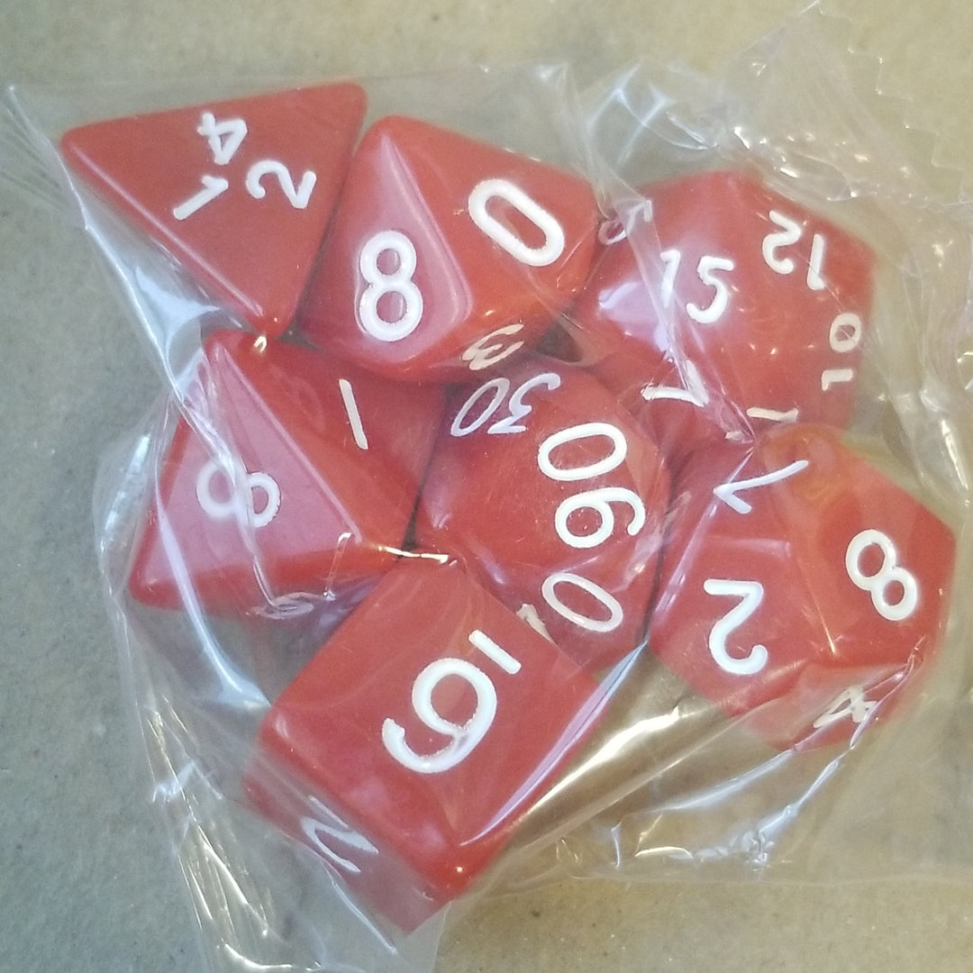 Red Opaque 7 Die Set Polyhedral Dice by BrycesDice RPG Magic D&D Unique Fun
