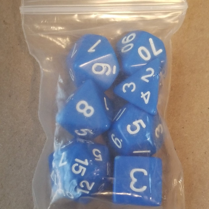 Blue Opaque 7 Die Set Polyhedral Dice by BrycesDice RPG Magic D&D Unique Roll
