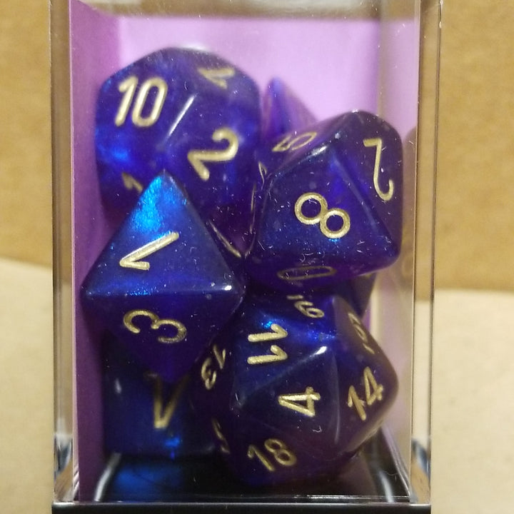 Borealis Royal Purple/gold 7-Dice / 16mm / 12mm /30mm Luminary