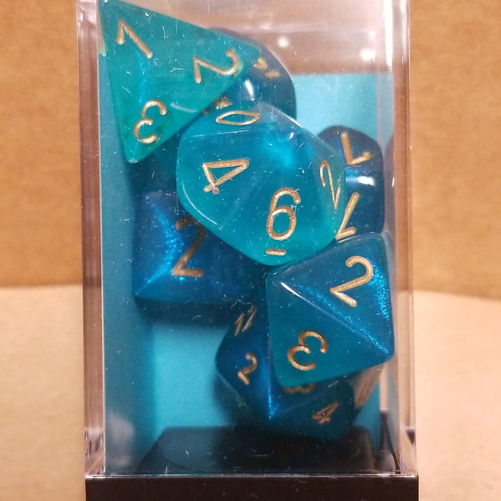 Borealis Teal/gold 7-Dice / 16mm / 12mm / 30mm Luminary