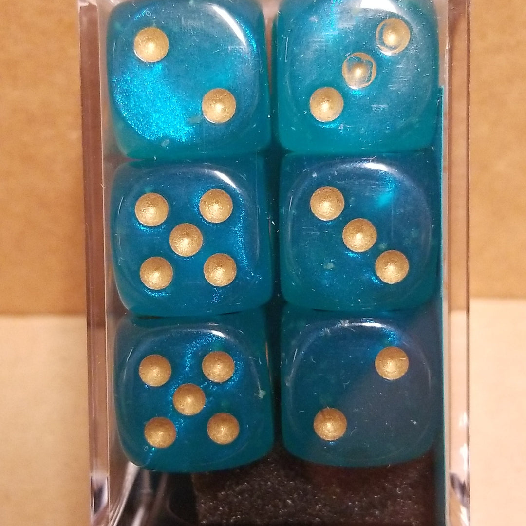 Borealis Teal/gold 7-Dice / 16mm / 12mm / 30mm Luminary