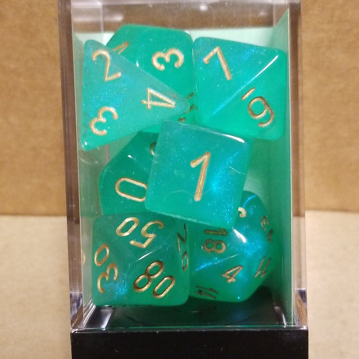 Borealis Light Green /gold 7-Dice / 16mm / 12mm Luminary