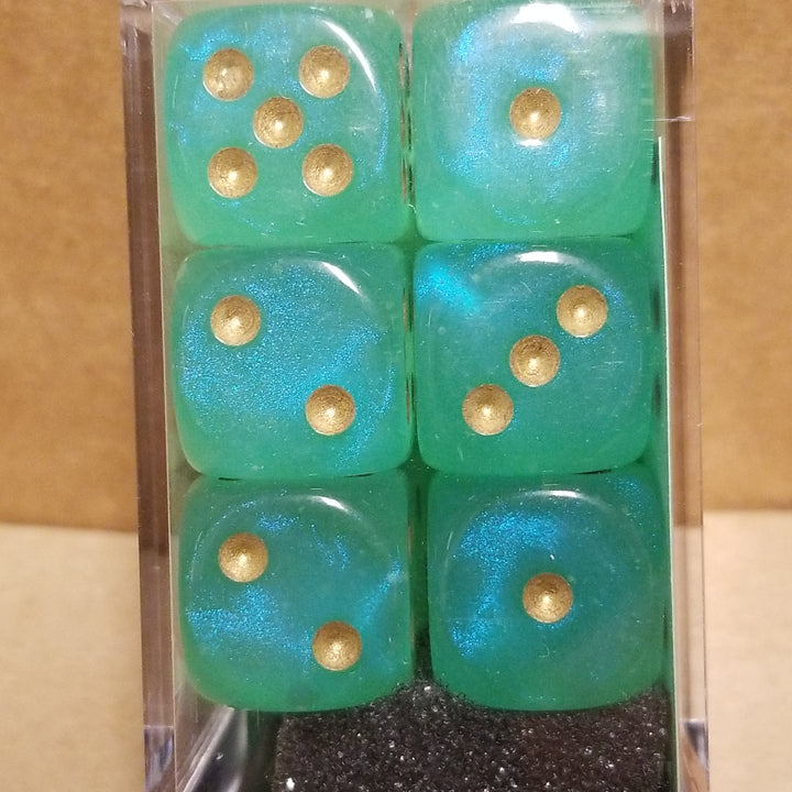 Borealis Light Green /gold 7-Dice / 16mm / 12mm Luminary