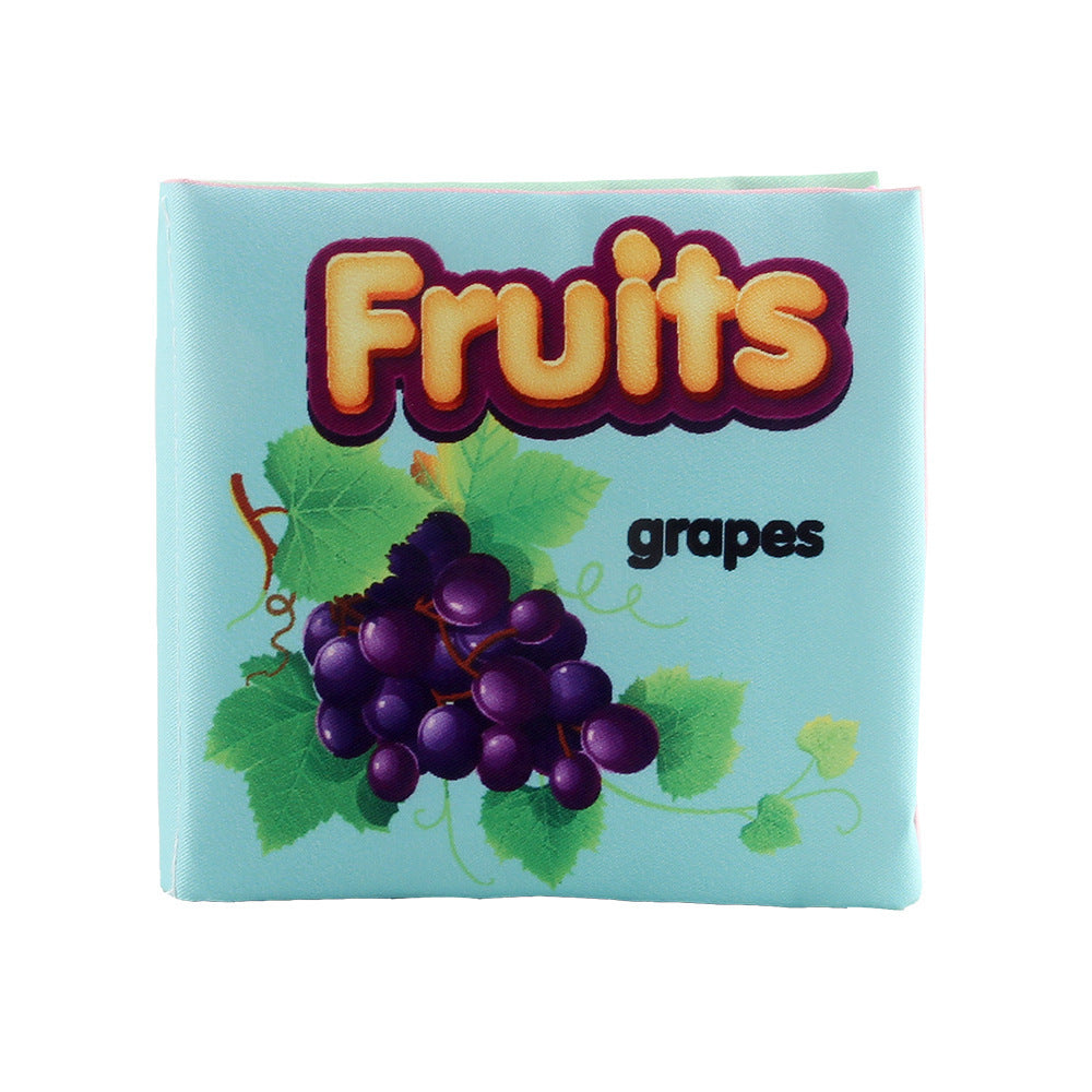 Book cover with grapes illustration and Fruits text on a light blue background.