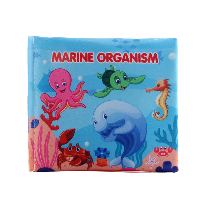Children's book cover with marine animals on a blue background.